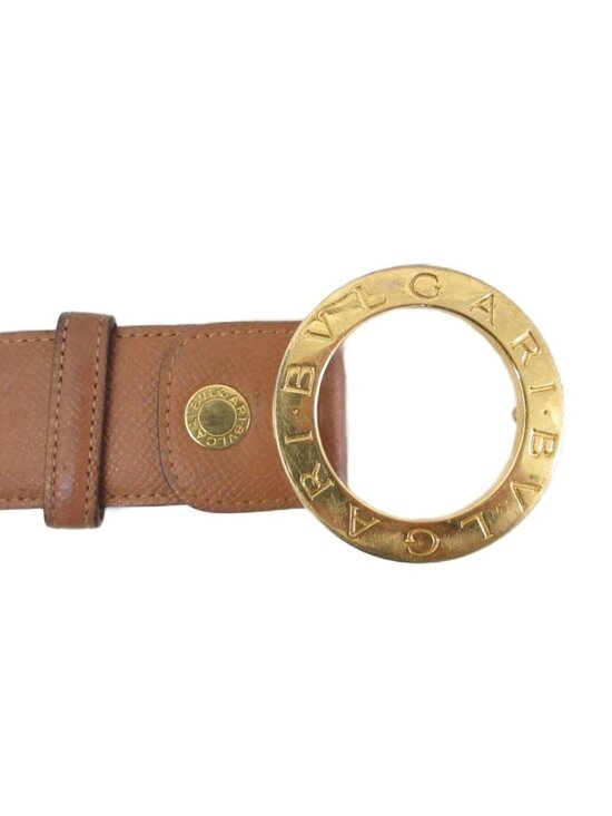 Bvlgari Logo Buckle Belt Eyelet Gold Leather 105 42 Brown main image 5